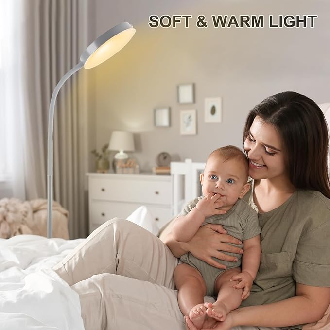 Floor Lamp, Led Floor Lamps for Living Room, Stepless Adjust Color Temperatures & Brightness Standing Lamp with Touch Control Tall Lamps Adjustable Gooseneck Reading Floor Lamp (Grey)