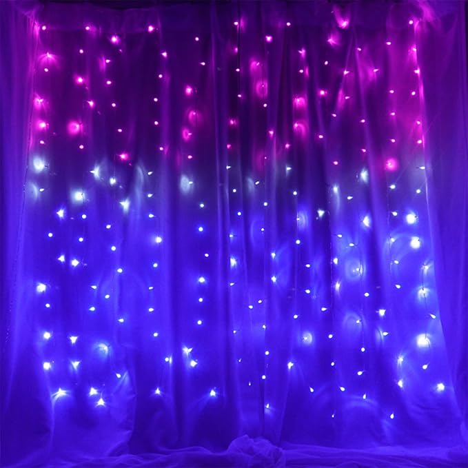 Curtain Lights Pink Purple Ombre Light Up String Curtain for Bedroom Wall Hanging Mermaid Fairy Lights for Teen Room Girls Room Decoration Eater Lights Girls Gift (Pink & Purple)