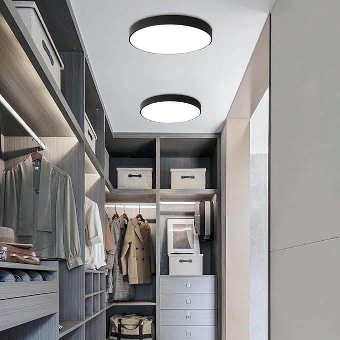 Ganeed 2-Pack Flush Mount LED Ceiling Light Fixture Black, 12 Inch Cool White Modern Ceiling Lamp 1440LM Low Profile Ceiling Light for Kitchen Bedroom Hallway Porch, 24W
