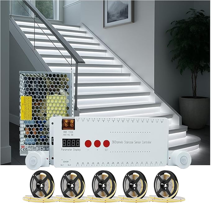 Motion Triggered LED Stair Lights Indoor, 40" Cuttable Motion Sensor COB LED Strip Light Kit with 9 Modes Ideal for Indoor Step Lights(Cool White 6000K, 20 Stairs)