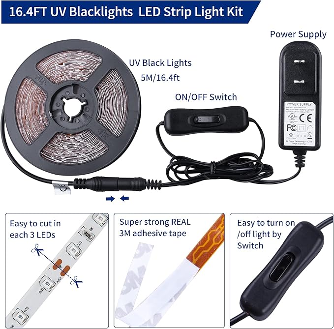 Black Lights 20FT 360LEDs Blacklights LED Strip, Tape Lights, 12V Flexible Purple Blacklight Fixtures, LED Ribbon for Stage, Fluorescent Glow Party, Bar, Indoor Dance,Gallery