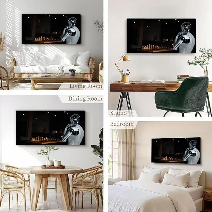 Wibinuki Wall Art Wall Decor Wall Paintings Humanoid Robot Chess for Living Room Bedroom Bathroom Home Decor Can Be Hung Directly 20"x 40"