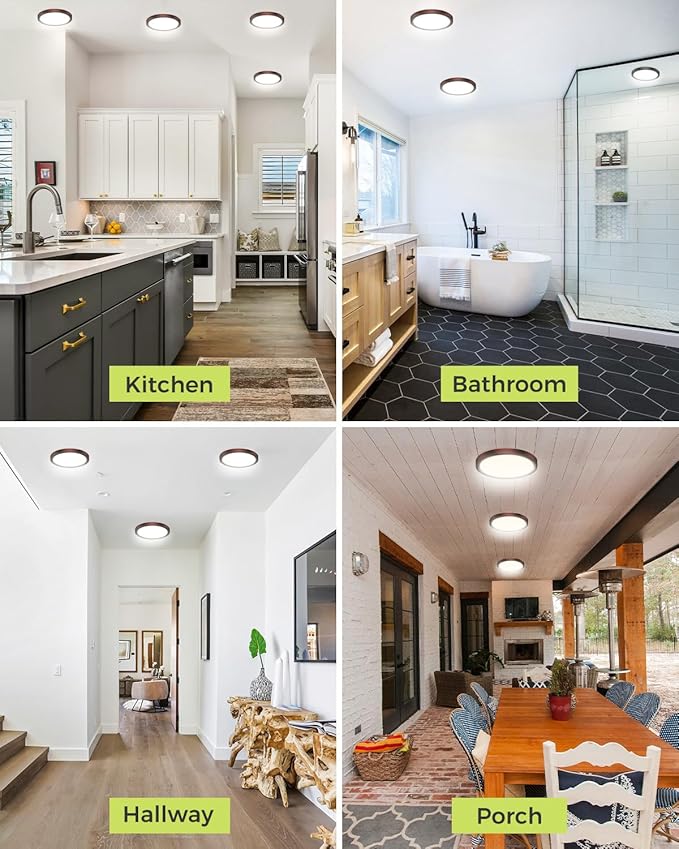 6PACK LED Flush Mount Ceiling Light, 3CCT Selectable 3000K-4000K-6500K & 100W Equivalent Modern Kitchen Recessed Ceiling Lamp 15W 1500Lm 7.5 Inch for Bathroom Closet Laundry Bedroom