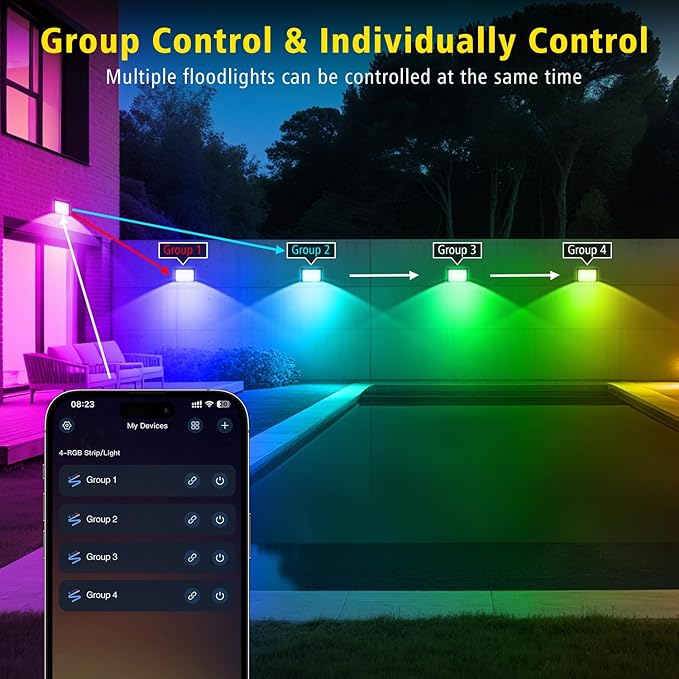 T-SUN RGB Flood Lights Outdoor, 1000W Equivalent Color Changing Landscape LED Light with APP & WiFi & Remote Control, Waterproof Floodlight with 16 Million Colors, Timing, Music Sync (100W-6Pack)