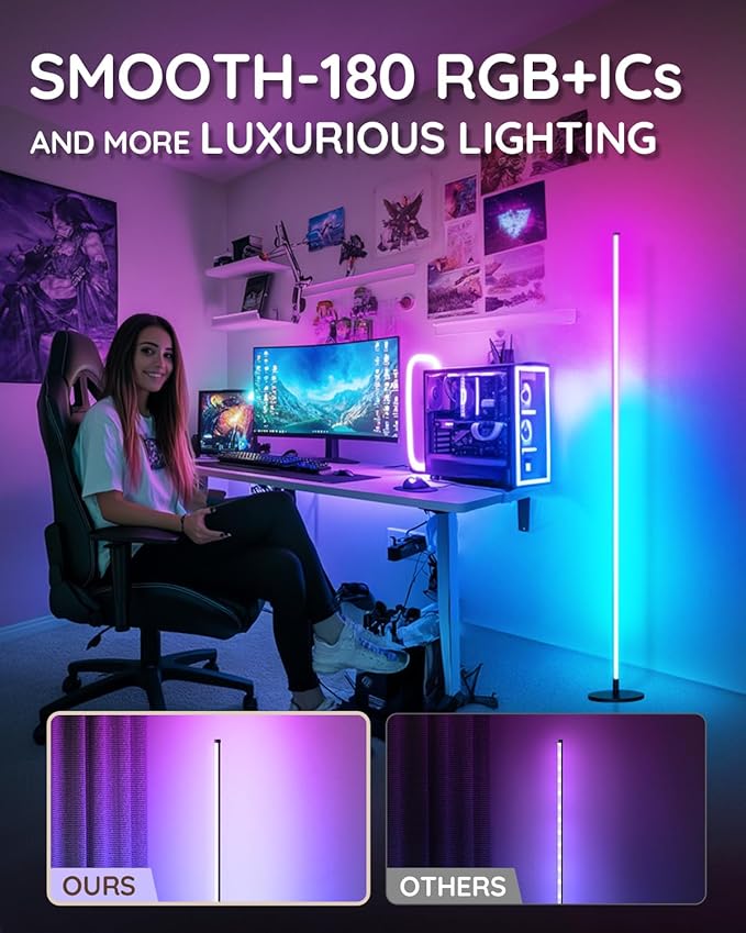 unionlux RGB Corner Floor Lamp 2 Pack with APP/Remote, RGB Corner Lamp with IC Chasing Lights, Modern Floor Lamp for Gaming Living Room Bed Room