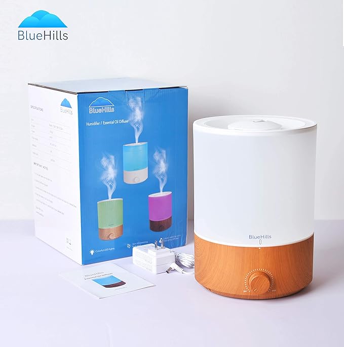 BlueHills Premium Set of Two Large 5000 ML XL and 4000 ML Essential Oil Diffusers Humidifier Combo for Large Room Home with Décor LED Lights Great Gift – Value Pack of White and Wood Grain