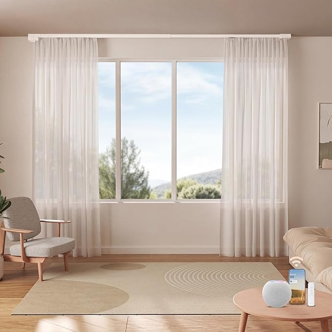 Remac M1 Motorized Curtain Track, Smart Ceiling Track System No Cutting, Adjustable Rail Works with Matter, Alexa, Apple HomeKit, Google, Wall/Ceiling Mount for Bedroom Living Room 66"-114"