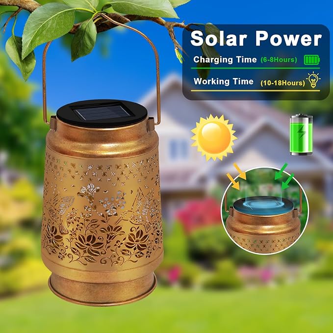 Hummingbird Solar Lanterns Outdoor Waterproof, Hanging Solar Lights Garden Decor, Metal Garden Lights for Yard, Patio, Lawn, Landscape, Christmas Gifts for Women Mom Grandma Birthday