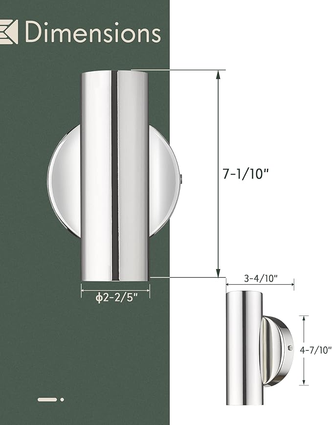 2-Light Wall Sconce, Indoor Up and Down Wall Lamp, Polished Chrome Wall Light for Bedroom Bathroom Stair Entryway, WL4830-2W-PC