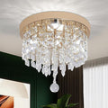 Deckrico Gold Crystal Chandelier Flush Mount Ceiling Light – Modern LED Lighting Fixture for Bedroom, Closet, Bathroom, Hallway – White Light
