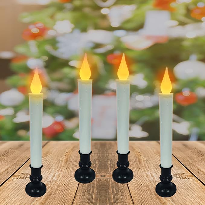 20 Pack 9" Black Base LED Candle Lights with Dusk to Dawn Sensor, Battery Powered Flameless Candles for Indoor Table Party Decor