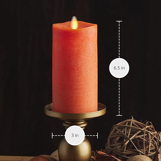 Luminara - Flameless LED Battery Operated Flickering Pillar Candles - Burnt Orange- Pack of 1-3x6.5 - Realistic Moving Flame Real Wax Indoor/Outdoor