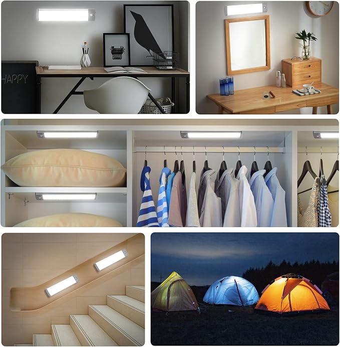 30-LED Under Cabinet Lights,USB Rechargeable Kitchen Night Light,Battery Operated Counter Closet Lighting,Wireless Motion Activated Light for Cabinets Cupboard Pantry(Warm Light 2Pack