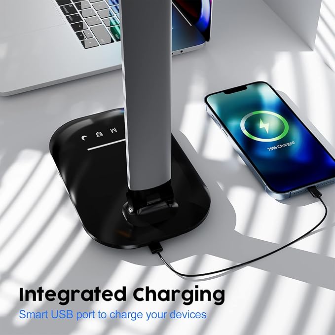 LED Desk Lamp, Black, Rectangular, Tabletop, Indoor, LED, USB Charging, Eye Care, 5 Color Modes, 5 Brightness Levels, 1H Timer, Night Light, Foldable Design