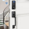 WiFi Front Door Lock Set - Fingerprint Smart Locks Handle Set Keyless Entry APP Smart Control with 2 Lever Handles Auto Lock Electronic Keypad Deadbolt for House Apartment