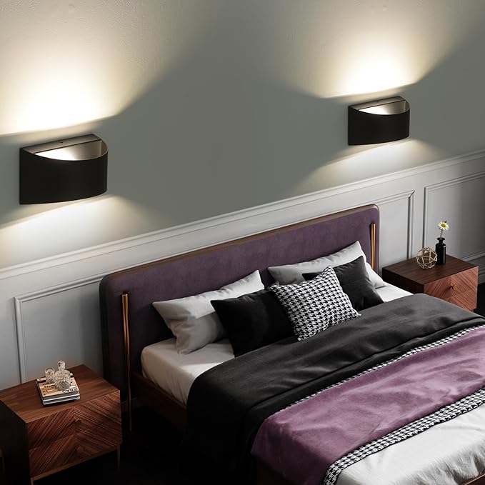 Black Modern LED Wall Sconces Set of Two Hardwired Wall Sconces Indoor Up and Down Wall Mount Light Hardwired Indoor Wall Lights(Bulb not Included)