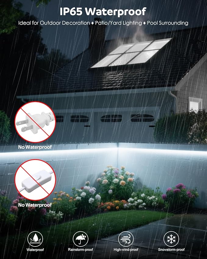 Aclorol 120V LED Strip Lghts 20FT Cold White 6000K Super Bright Rope Lights for Outside IP67 Waterproof LED Light Strip with Slef-Adhesive for Kitchen Cabinets Living Room Deck Yard Garage 720LEDs