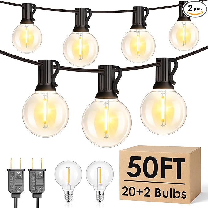Mlambert 50FT(2x25FT) G40 LED Outdoor String Lights, Plug-in Waterproof Patio Lights with 20+2 LED Bulbs, Porch Lights for Backyard Party Decor, Black