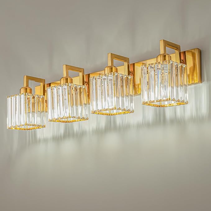 19.5" KnurledBrassWallSconcesSetof2,BronzeBathroomVanityLightFixtureswithWaterRipplesGlassTube,ModernLampforBedroom,LivingRoom,Hallway,Staise,Mirror,Kitchen