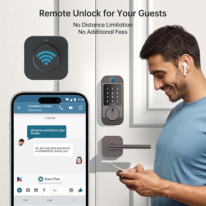 SMONET WiFi Keyless Door Lock with Handle Set – Fingerprint Smart Lock, Bluetooth Keypad Deadbolt, Remote Control via App & Alexa, Auto Lock, Code & Fob for Home Security, Gray