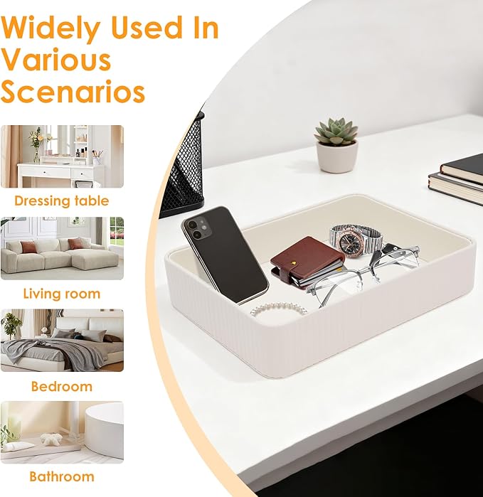 Nightstand Organizer Tray PU Desk Catchall Tray for Cologne, Perfume, Keys, Wallet, Phone, Watch, Jewelry & Sunglasses