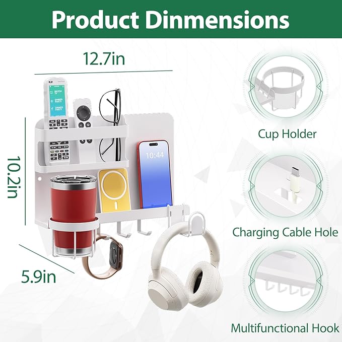 Versatile Bedside Wall Organizer, Floating Bedside Shelves, Wall Mount Essential Accessories for Room Decor, Dorm, Makeup Organizer, Remote Control Holder，Night Stand