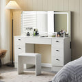 Makeup Vanity Desk with Large Lighted Mirror, Makeup Table with 7 Drawers, Touch Control 3 Color Modes & Adjustable Brightness LED Strip, Bedroom Dressing Table with Cushioned Stool (White)