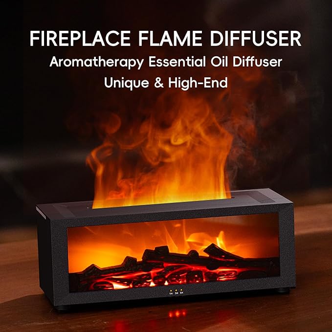 Essential Oil Diffuser, 7 Colors Fireplace Flame Fire Oil Diffuser, 150ml Ultrasonic Aromatherapy Humidifier, Scent Diffuser with Remote Control & Timer for Home,Bedroom,Office,Yoga (Black)