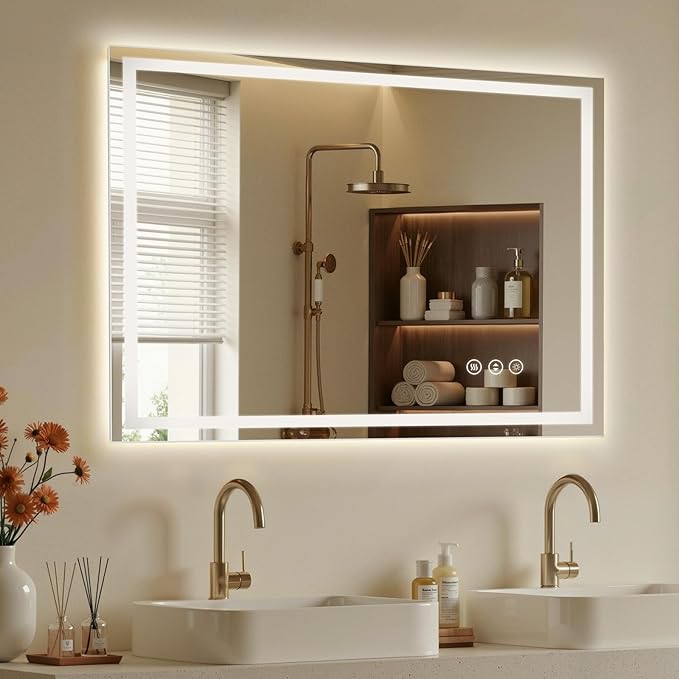 48X30 LED Bathroom Mirror with Lights, Anti-Fog, Dimmable - Lighted Bathroom Vanity Mirror with Front & Back Light, 3 Color Temperatures, Memory Function, Tempered Glass (Horizontal/Vertical)