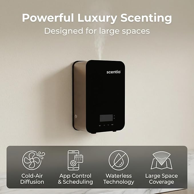 Smart Bluetooth HVAC System with App Control Scent Diffuser | Waterless Diffuser for Home, Office, Large Room, Studio, Yoga,| Coverage Upto 2000 Sq.ft | Scentia CASA SC 2000 Black