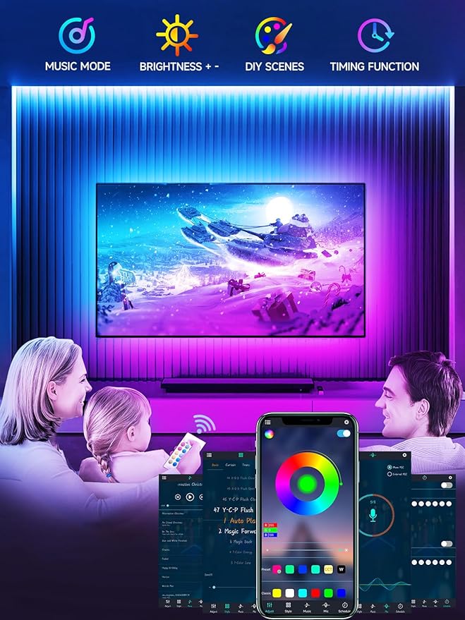 TV LED Lights, 16.4ft LED Lights for 45-75 Inch TV Behind Lighting, RGB Color Changing TV Backlight with APP & Remote Control, Music Sync USB LED Strip Light for Bedroom Gaming Room Decor