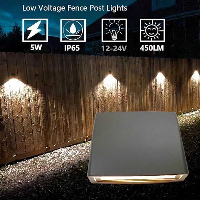 Low Voltage Landscape Lighting Deck LED Lights,Outdoor Stair Light Railing Fence Post Lights Cast Aluminum 5W 12-24V Weatherproof Bronze Finish 4 Packs