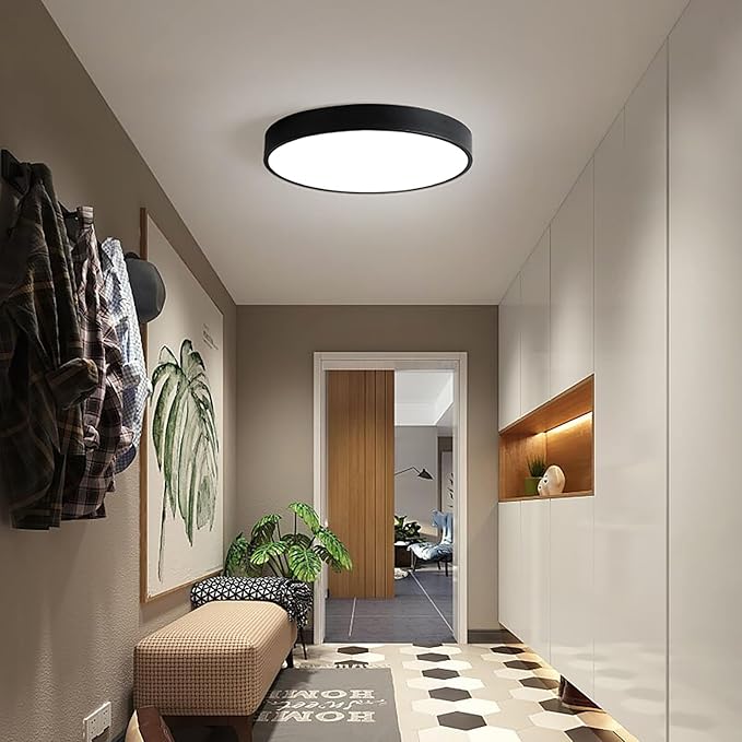 Ganeed LED Flush Mount Ceiling Light, 19.6Inch 39W Modern Ceiling Light Fixture, Black Ceiling Lamp for Dining Room Hallway Living Room Bedroom Office