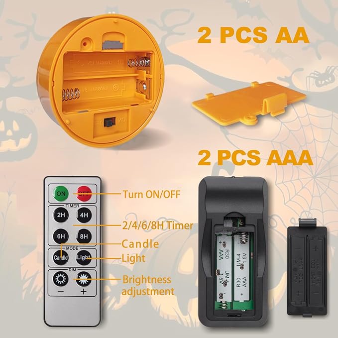 CANDLE IDEA 2 PCS Halloween LED Pumpkin Lights with Remote and Timer, Battery Operated Orange Jack-O-Lantern Light for Halloween Decor, Flameless Candles for Pumpkin Decoration