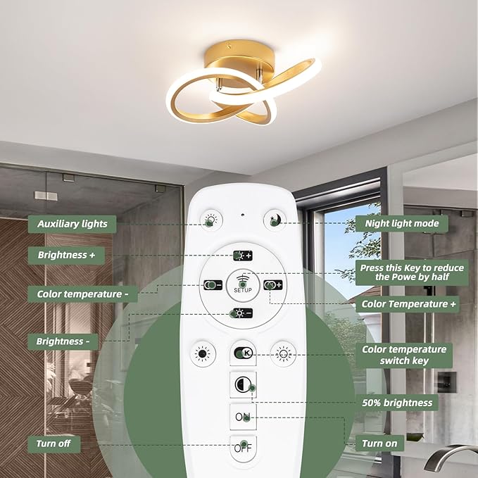 Gold Hallway Ceiling Light Fixtures 3000K-6000K Dimmable LED Ceiling Light with Remote Control Modern Flush Mount Ceiling Lights for Bedroom Bathroom Kitchen Balcony Stair Aisle Ceiling Lamp (Gold)