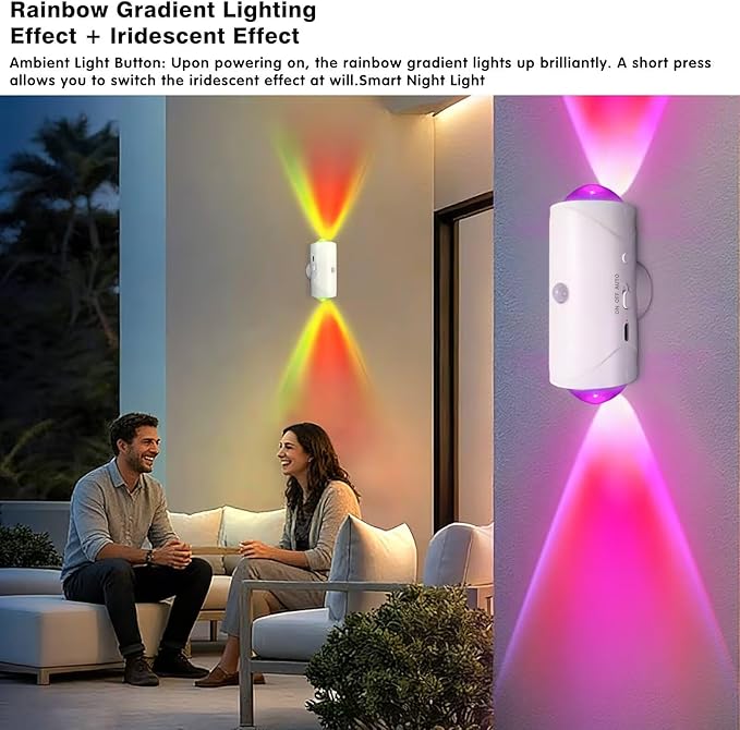 LED Wireless Wall Sconce with Color Changing, Motion Sensor Light Indoor, 1500mAh Rechargeable Battery Operated Wall Sconces for Bedroom Bedside Hallway Courtyard Doorway (white - 2 pack)