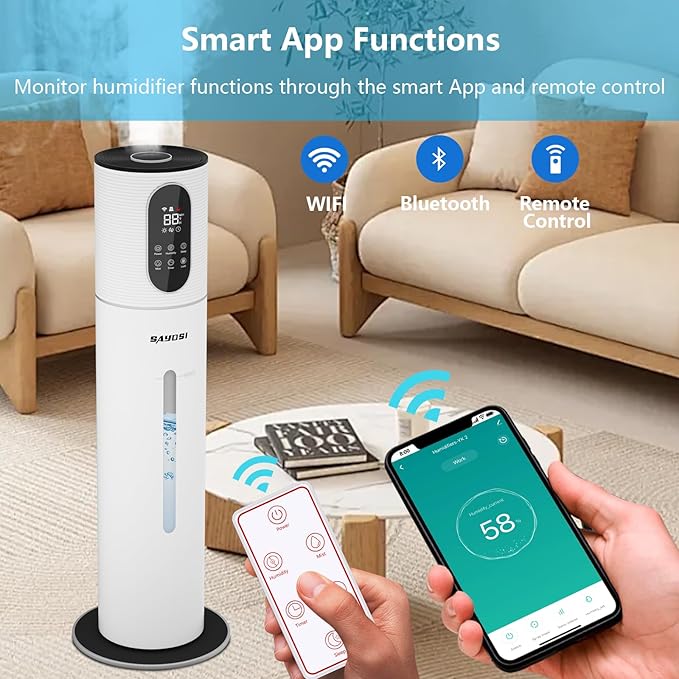 Humidifier,SAYDSI 2.1Gal(8L) Smart Humidifiers for Bedroom,1800sq.ft Cool Mist Humidifier with Smart App,Timer,Quiet Sleep Mode and Water Tank for Home,Office,Large Room,Plants(White)