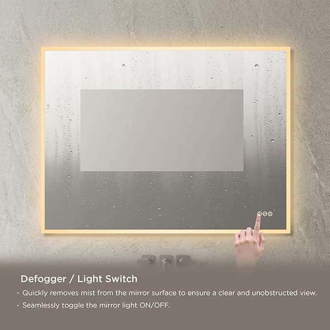 Blossom 48"X36" LED Bathroom Mirror with Lights, Front Lit and Backlight, Stepless Dimmable, Anti-Fog, Shatter-Proof Tempered Glass, Memory, 3 Colors Lighting Bathroom Mirrors for Vanity