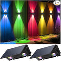 Fence Lights Solar Powered, 2-Pack Solar Fence Lights Up/Down Flexible Buttons, IP67 Waterproof for Outdoor, 100LM Bright, Auto Dusk to Dawn for Wall/Stairs/Yard/Railing/Deck/Pathway (White & RGB)