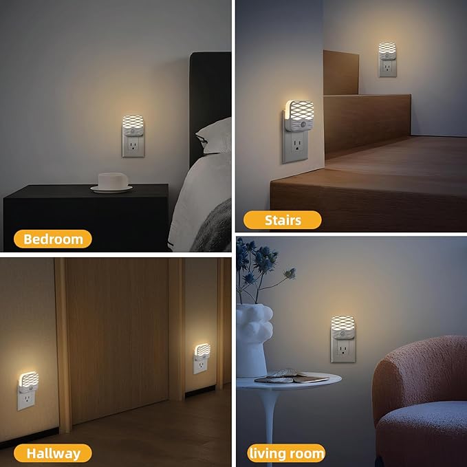 Dawnrise 3 Pack Night Lights Plug into Wall,Motion Sensor Nightlights Indoor with Warm White for Stairs, Hallway, Living Room, Kitchen, Entrance, Bathroom, Office