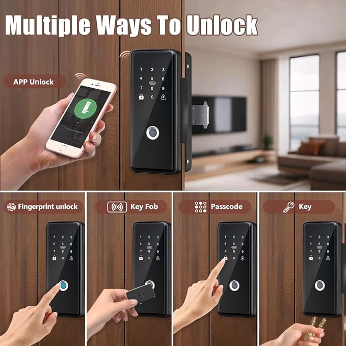 Smart Fingerprint Deadbolt Lock with App Control – 5-in-1 Keyless Entry (Fingerprint, App, Passcode, Card, Key), Tuya WiFi Smart Lock for Wooden, Metal & Framed Glass Doors