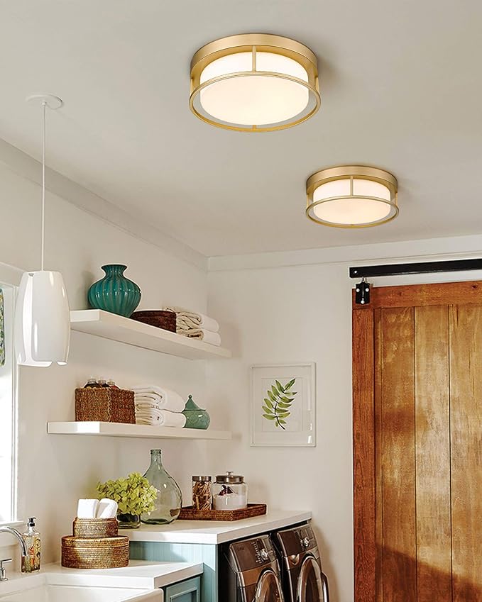 CALDION LED Ceiling Light Fixture, 12 Inch 24W 950Lumens Flush Mount Light Fixture, Dimmable 3000K, Gold Finish with Opal Frosted Glass, Round Close to Ceiling Lights for Bedroom, Kitchen