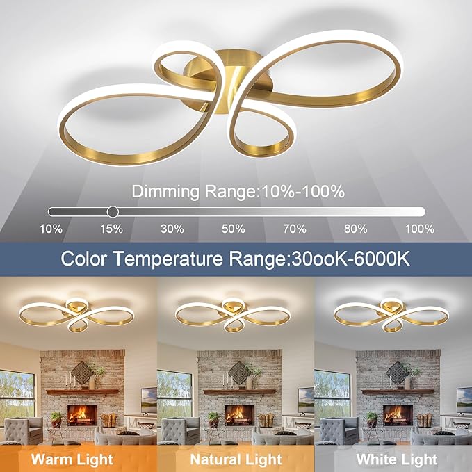 Modern LED Ceiling Light, Hallway Light Gold Close to Ceiling Light for Kitchen Bedroom Balcony Bathroom Living Room (23.62Inch)