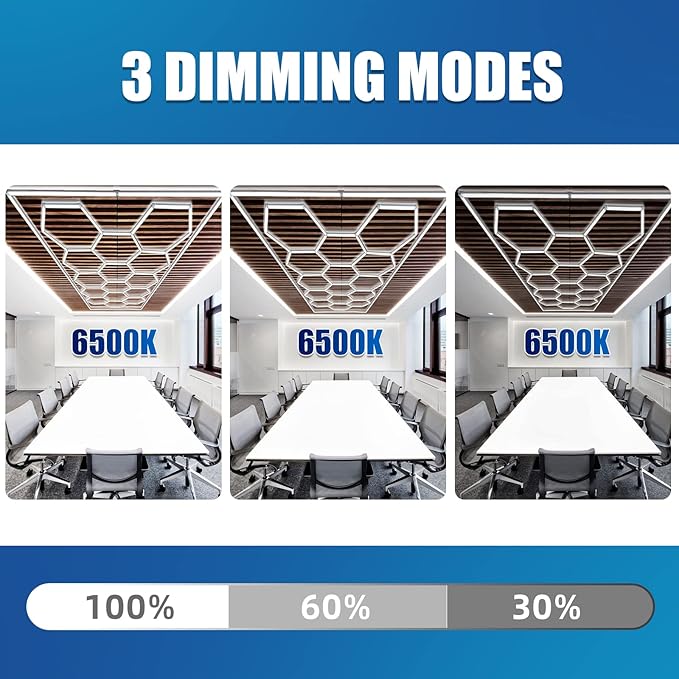 GOSLARLIT Hexagon LED Garage Lights,6500K Dimmable,Adjustable Brightness,Hexagon Gym Lights for Garage/Car Wash(15.88fts x 7.98fts)