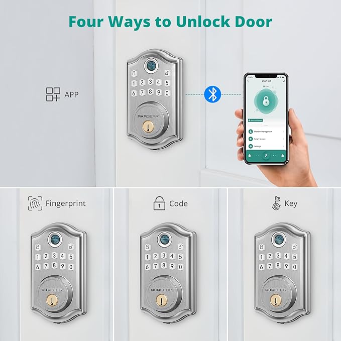 DS10 Pro Keyless Entry Door Lock with Handle Set, Smart Front Door Locks Set, Electronic Keypad, Fingerprint Deadbolt, Bluetooth APP Control, Auto-Lock & One Touch Locking, Satin Nickel