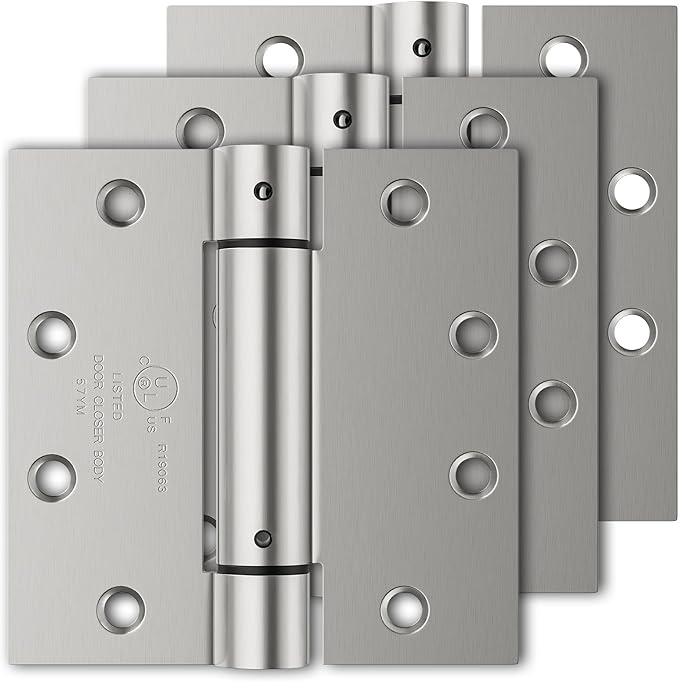 3 Pack Self Closing Door Hinges, 4.5" x 4.5" Spring Loaded Hinges with Square Corners, Adjustable Tension for Garage, Front Door, Back Door, for Left and Right Hand Door, UL Listed