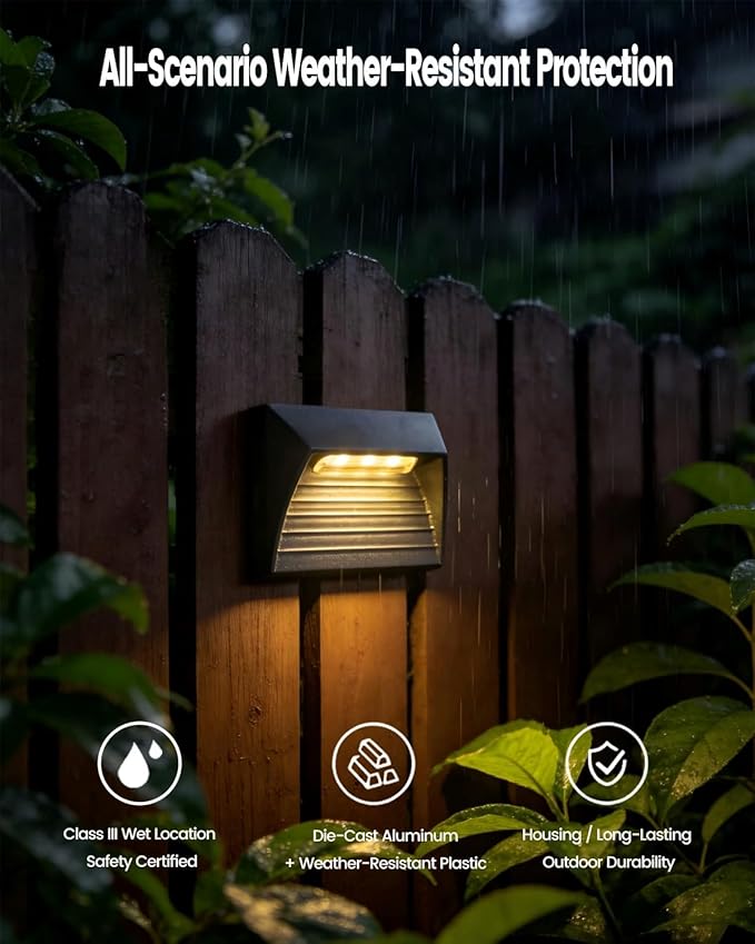 Low Voltage LED Step Lights 4.3W - Die-Cast Aluminum Stair Lighting with Patent Connector, Wet Location Safe for Outdoor Steps (6-Pack)