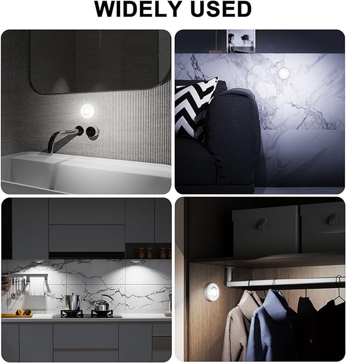 Tap Light Battery Powered, Push Light Battery Operated Wireless Touch Lights Stick On Puck Lights Under Cabinet Lighting for Closets Kitchen Indoor and More [4 Pack]