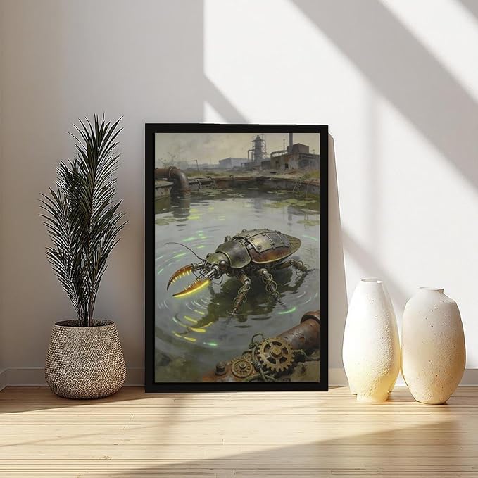 Framed Industrial Fantasy Wall Art for Living Room TV Wall Post Apocalyptic Style Home Decor 08x12in