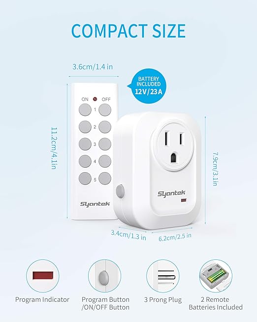 Upgraded Remote Control Outlet Wireless Light Switch for Household Appliances, Expandable Remote Light Switch Kit, Up to 100 ft Range, FCC Certified, ETL Listed, White (5 Outlets + 2 Remotes)